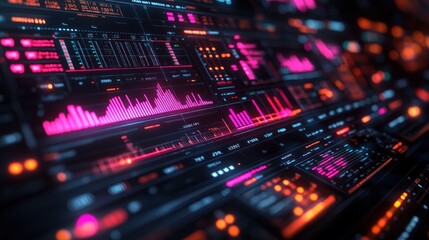 Fototapeta premium Futuristic data visualization with graphs and digital interfaces.