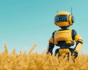 Obraz premium Harvesting robot working in the field, futuristic agricultural efficiency