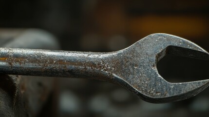 A close-up shot of the wrench's opening, capturing the details and slight wear, with the handle softly blurred behind.