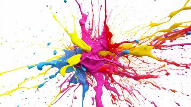 Colorful paint explosion from white canvas