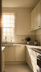 Fototapeta premium Modern kitchen interior with sunlight