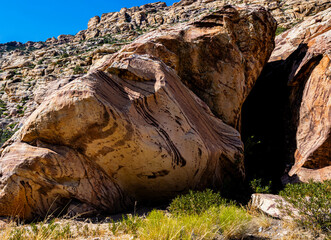 Hand Shaped Pictographs on Sandstone Walls Near Willow Springs, Red Rock Canyon National...