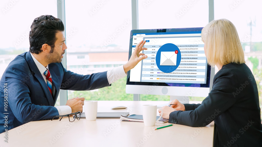 Poster email notification message showing on computer screen snugly. digital marketing message information 