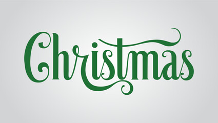The word Christmas written in a decorative cursive font in green The font has swirls and flourishes adding to the festive and celebratory feel The background is a light gray

