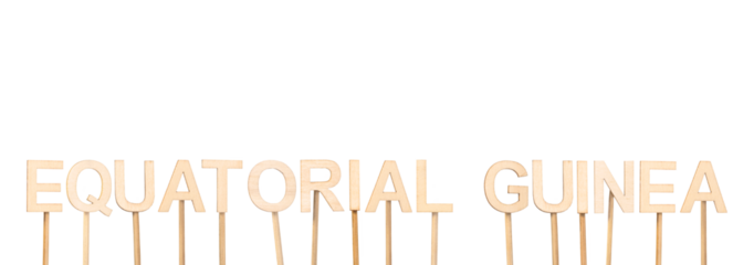 Equatorial Guinea in wooden letters, held by sticks in decorative and minimalist style. Web Banner.
