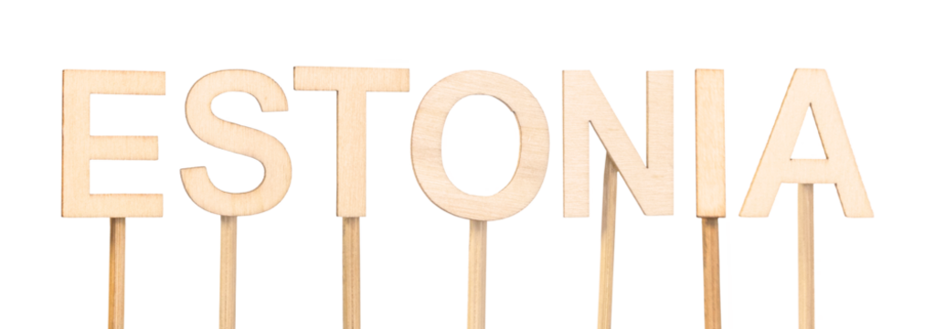 Wooden letters forming the word Estonia. European Country.