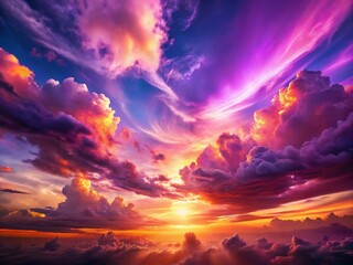 Naklejka premium Futuristic Sunset with Purple Pink Clouds in Neon Colors – Abstract Candid Photography for Modern Aesthetics