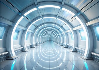Fototapeta premium Futuristic White Science Fiction Tunnel 3D Rendering with Copy Space for Creative Projects