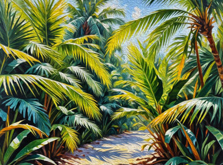 Fototapeta premium Botanical pattern for printing on wall decorations, covers. Artistic brush strokes. Oil painting