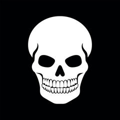 Evil human skull on black background. Skull icon emblem logo. Vector illustration
