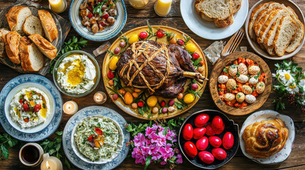 Traditional Easter Feast Spread in Greece
