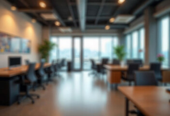 Fototapeta premium motion blur background of modern office interior design contemporary workspace for creative business defocus long exposure shake jerk