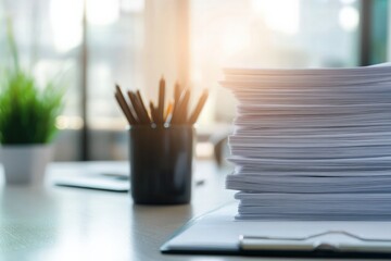 Organized Workspace with Documents and Stationery Enhancing Productivity and Focus