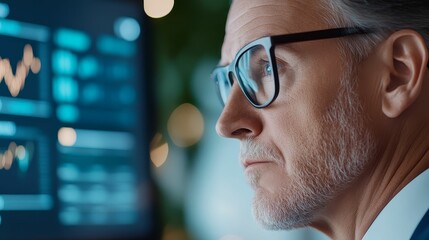 Economist reviewing supply statistics on a digital dashboard filled with charts and graphs, focused analysis