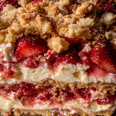 Decadent strawberry cheesecake dump cake with creamy layers, juicy strawberries, and golden cake topping
