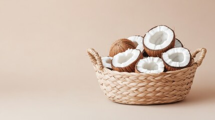 Medium Woven Basket with Fresh Coconut Halves