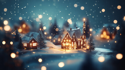 Enchanting firecrackers illuminate a snowy village during a winter festival creating a magical holiday atmosphere