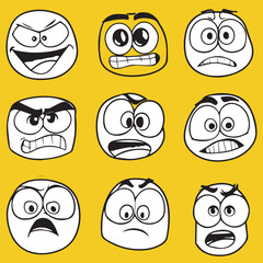 Vector sticker emoji set of Comic Faces