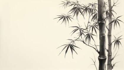 Obraz premium This ultrafine detailed painting features a bamboo tree with lush leaves, embodies simplicity and elegance, perfect for contemporary art collections and serene interior spaces