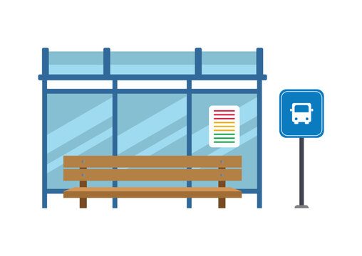 Bus stop station vector flat design isolated on white background