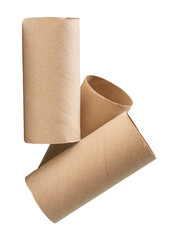 Top view of tissue paper cores or toilet paper tube in stack isolated on white background with clipping path