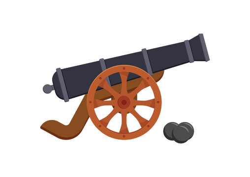 Ancient pirate cannon vector flat design isolated on white background