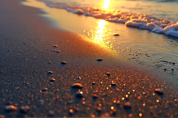 shimmering sand surface with wavy patterns at sunset