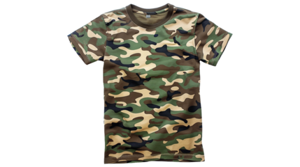 Tactical Threads: Camo-patterned Men's T-Shirt on white background