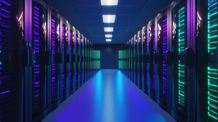 Fototapeta premium Modern Data Center with Colorful Server Racks