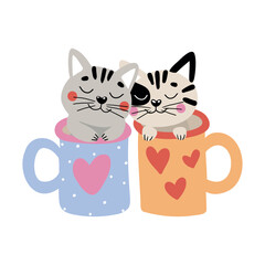 Vector illustration featuring adorable cats in love, perfect for Valentine’s Day cards, wedding invitations, greeting cards, apparel, social media posts, and any romantic-themed projects.