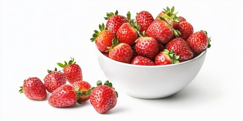Watercolor Bowl of Fresh Ripe Strawberries on White Background