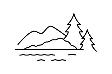 Lake, line icon. Outdoor, landscape, tourism, resting on a nature. Linear illustration, editable strokes, outline pictogram