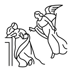 Annunciation black line icon. Virgin mary with angel concept.