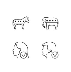 Election in US, line icon set - donkey, Democrats, elephant, Republicans, female candidate, male candidate, Elections, voting. 