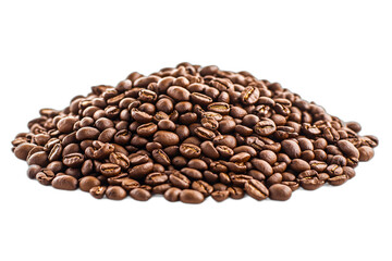 Roasted coffee beans heap isolated transparent background