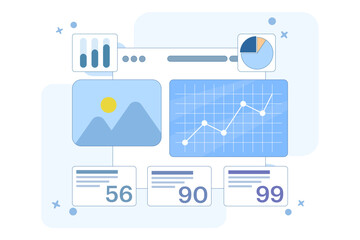 Business development concept. Marketing. Modern way to advertise and find customers. SEO. Business analysis, market research, product testing, data analysis. Flat vector illustration.