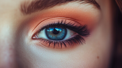 Obraz premium Captivating Close-Up of an Eye with Orange Eyeshadow.