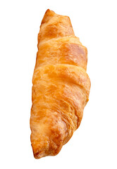 Side view of brown croissant isolated on white background with clipping path in png file format