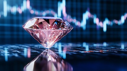 A sparkling diamond with a stock market graph reflected in its facets, symbolizing value and growth