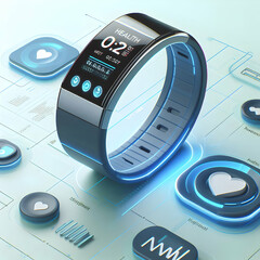 3D Close Up Futuristic Smart Fitness Tracker Health Metrics Display High Tech Monitoring Technology Icon Isolated White Background Fitness Gadget Design Space for Text