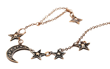 Fototapeta premium Celestial Inspired Neck Chain with Lunar Charms on white background