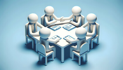 3D Close Up Hands Shaking Agreement Office Meeting Plain Blue Background Concept Partnership Collaboration Copy Space