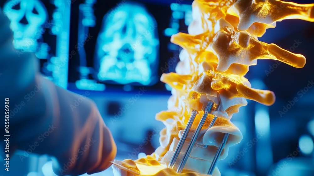 Fototapete a skilled medical professional is carefully examining a detailed spine model with tools in hand, whi