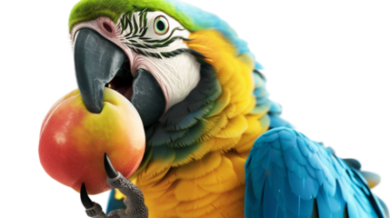 Enigmatic Avian Charm Parrot's Playful Grin on white background