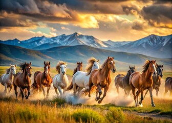 Obraz premium Horses Running Wild in Diverse Environments for Freedom Concept - Majestic Nature Scene