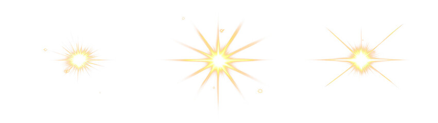 Collection of bright bursts of light isolate on transparent isolated background, cutout, png