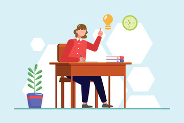 Student learning concept. Colored flat vector illustration isolated.