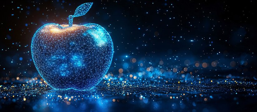 A glowing digital apple representing health and innovation, ideal for World Vegan Month promotions, tech events, or healthy lifestyle campaigns.