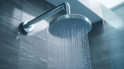 Water-saving devices - A modern bathroom with sleek water-saving devices like a smart showerhead and eco-friendly faucets, emphasizing efficiency and conservation
