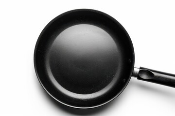 Top view of a black frying pan isolated on white with clipping path